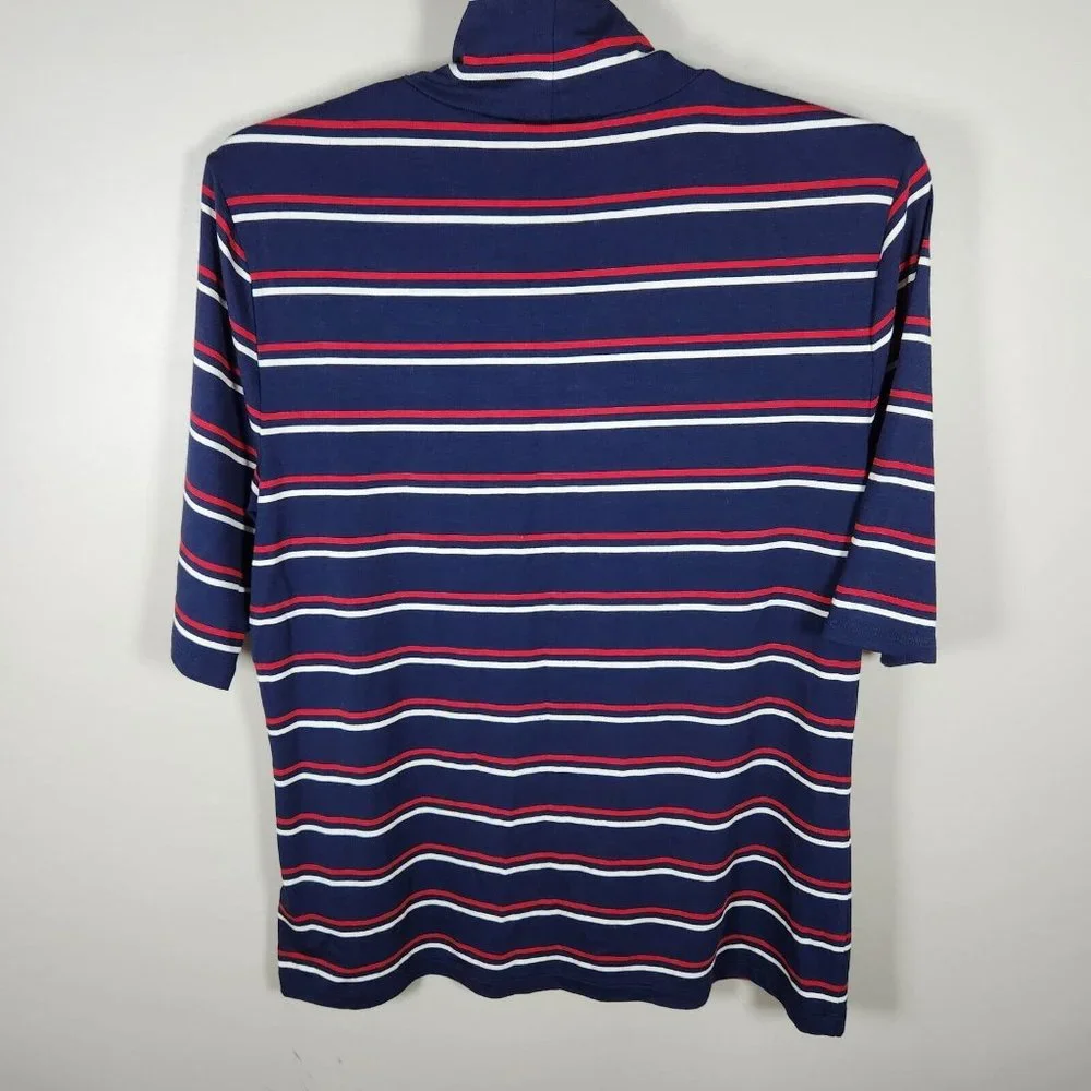 Lauren Ralph Lauren Shirt Womens XL Blue Mock Neck Striped Jersey Top Blouse - Picture 8 of 11